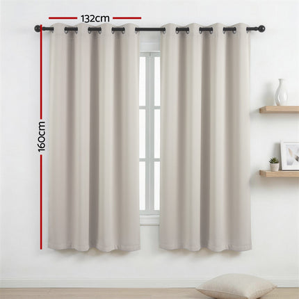 Artiss Blockout Curtains 2X 132x160cm Thermal Insulated Eyelet Drapes Beige 3