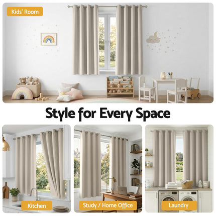 Artiss Blockout Curtains 2X 132x160cm Thermal Insulated Eyelet Drapes Beige 7
