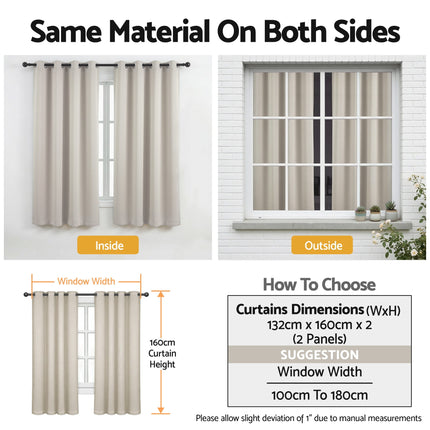 Artiss Blockout Curtains 2X 132x160cm Thermal Insulated Eyelet Drapes Beige 10