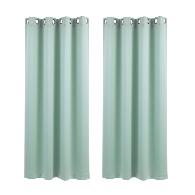 Artiss Blockout Curtains 2X 132x160cm Thermal Insulated Eyelet Drapes Green 2