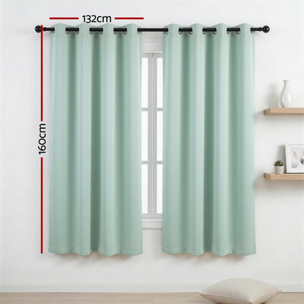 Artiss Blockout Curtains 2X 132x160cm Thermal Insulated Eyelet Drapes Green 3