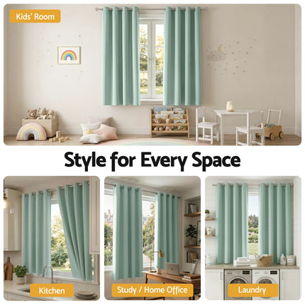 Artiss Blockout Curtains 2X 132x160cm Thermal Insulated Eyelet Drapes Green 7