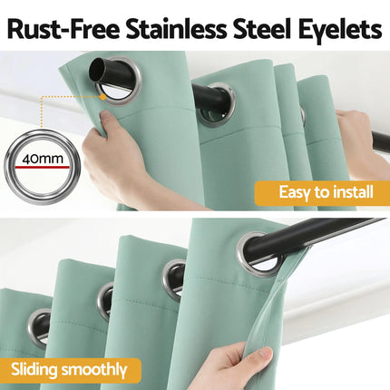 Artiss Blockout Curtains 2X 132x160cm Thermal Insulated Eyelet Drapes Green 8