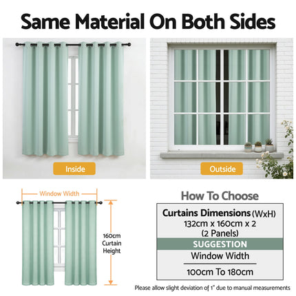 Artiss Blockout Curtains 2X 132x160cm Thermal Insulated Eyelet Drapes Green 10