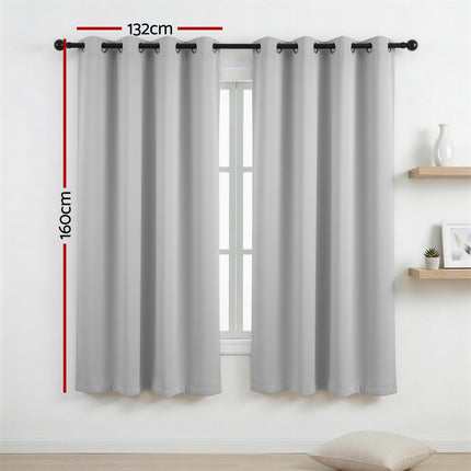 Artiss Blockout Curtains 2X 132x160cm Thermal Insulated Eyelet Drapes Grey 3