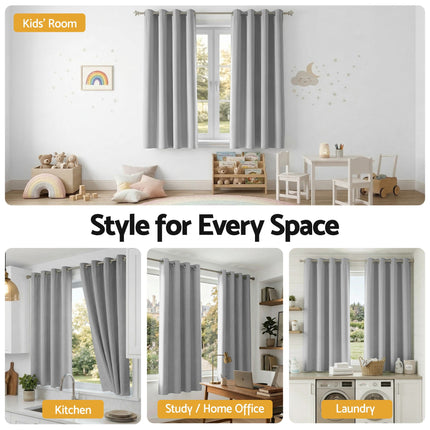 Artiss Blockout Curtains 2X 132x160cm Thermal Insulated Eyelet Drapes Grey 7