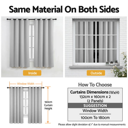 Artiss Blockout Curtains 2X 132x160cm Thermal Insulated Eyelet Drapes Grey 10