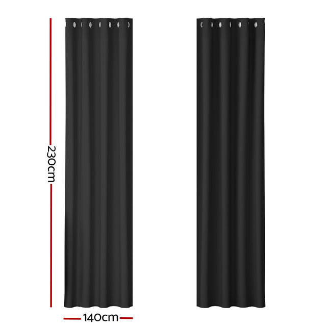 Artiss 2X Blockout Curtains Eyelet 140x230cm Black 2