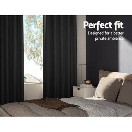 Artiss 2X Blockout Curtains Eyelet 140x230cm Black 3