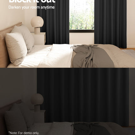 Artiss 2X Blockout Curtains Eyelet 140x230cm Black 4