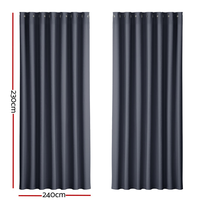 Artiss 2X Blockout Curtains Eyelet 240x230cm Charcoal 2