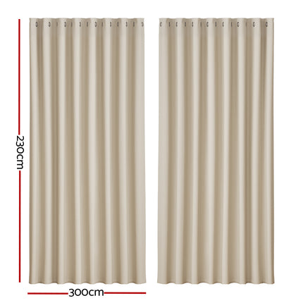 Artiss 2X Blockout Curtains Eyelet 300x230cm Beige 4
