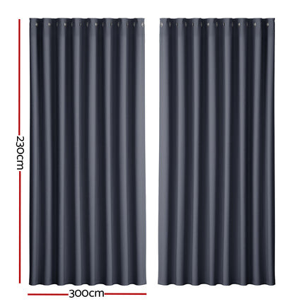 Artiss 2X Blockout Curtains Eyelet 300x230cm Charcoal 2