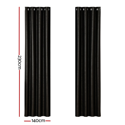 Artiss 2X Blockout Curtains Eyelet 140x230cm Black Shine 2