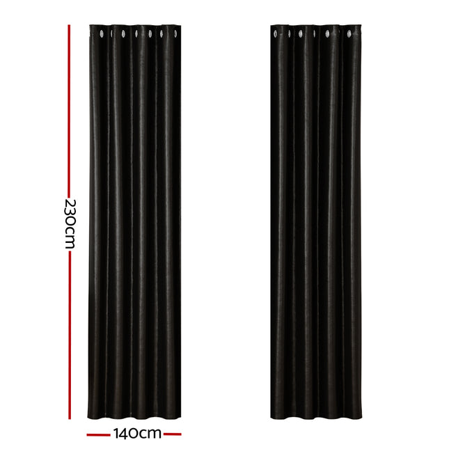 Artiss 2X Blockout Curtains Eyelet 140x230cm Black Shine 2
