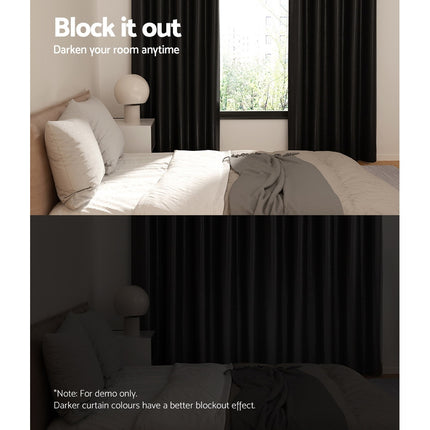 Artiss 2X Blockout Curtains Eyelet 140x230cm Black Shine 4