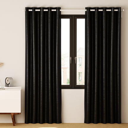 Artiss 2X Blockout Curtains Eyelet 140x230cm Black Shine 8