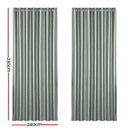 Artiss 2X Blockout Curtains Eyelet 240x230cm Grey Shine 2