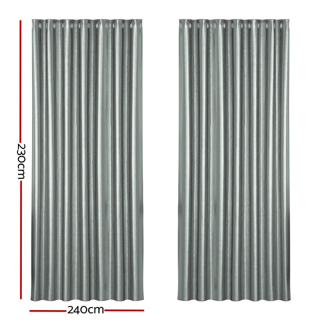 Artiss 2X Blockout Curtains Eyelet 240x230cm Grey Shine 2