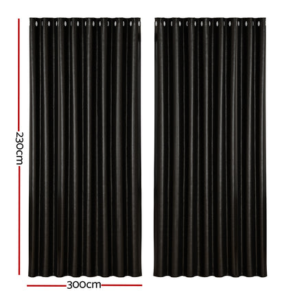 Artiss 2X Blockout Curtains Eyelet 300x230cm Black Shine 2