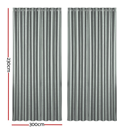 Artiss 2X Blockout Curtains Eyelet 300x230cm Grey Shine 2