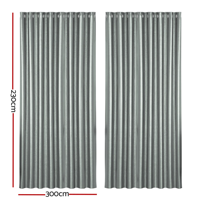 Artiss 2X Blockout Curtains Eyelet 300x230cm Grey Shine 2