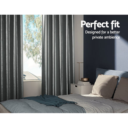 Artiss 2X Blockout Curtains Eyelet 300x230cm Grey Shine 3