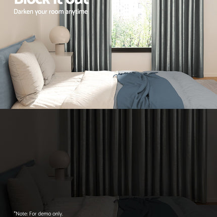 Artiss 2X Blockout Curtains Eyelet 300x230cm Grey Shine 4