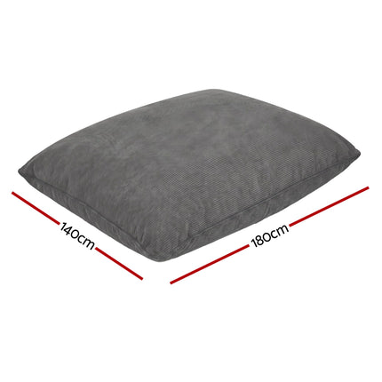 Artiss 3 in 1 Bean Bag Chair Cover (No Filler) Convertible Bean Bag for Adults, Corduroy Stuffed Animal Storage Bean Bag Cover Washable for Living Room Bedroom, Grey 2