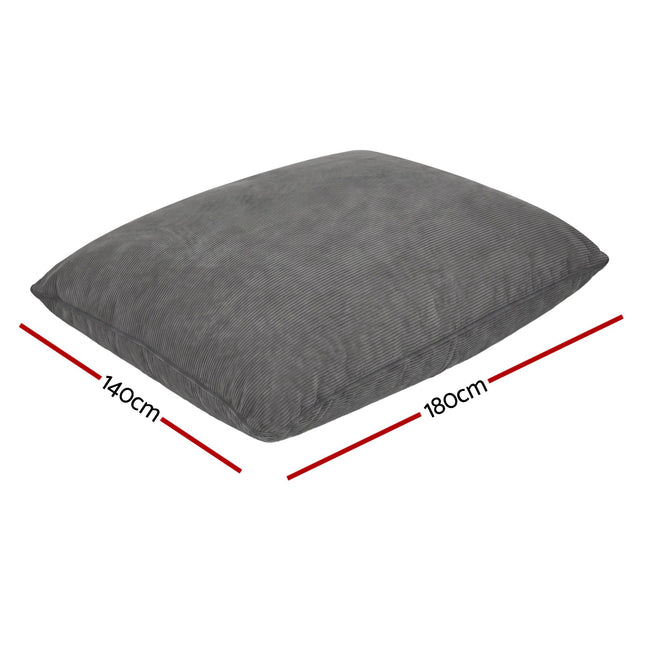 Artiss 3 in 1 Bean Bag Chair Cover (No Filler) Convertible Bean Bag for Adults, Corduroy Stuffed Animal Storage Bean Bag Cover Washable for Living Room Bedroom, Grey 2