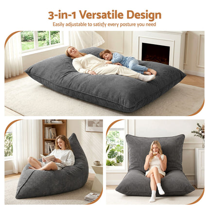 Artiss 3 in 1 Bean Bag Chair Cover (No Filler) Convertible Bean Bag for Adults, Corduroy Stuffed Animal Storage Bean Bag Cover Washable for Living Room Bedroom, Grey 6