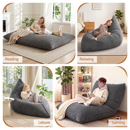 Artiss 3 in 1 Bean Bag Chair Cover (No Filler) Convertible Bean Bag for Adults, Corduroy Stuffed Animal Storage Bean Bag Cover Washable for Living Room Bedroom, Grey 7