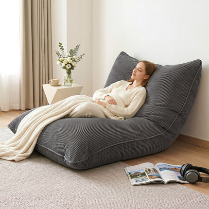Artiss 3 in 1 Bean Bag Chair Cover (No Filler) Convertible Bean Bag for Adults, Corduroy Stuffed Animal Storage Bean Bag Cover Washable for Living Room Bedroom, Grey 8