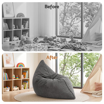 Artiss 3 in 1 Bean Bag Chair Cover (No Filler) Convertible Bean Bag for Adults, Corduroy Stuffed Animal Storage Bean Bag Cover Washable for Living Room Bedroom, Grey 9