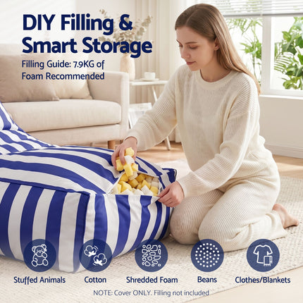 Artiss Outdoor Bean Bag Chair Cover (No Filler) Splash-Proof Beanbag Lounge Sofacover Stuffed Animal Storage Bean Bag Cover for Patio Poolside Relaxing, Blue 5