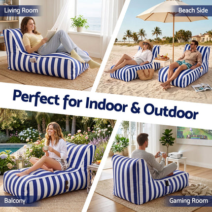 Artiss Outdoor Bean Bag Chair Cover (No Filler) Splash-Proof Beanbag Lounge Sofacover Stuffed Animal Storage Bean Bag Cover for Patio Poolside Relaxing, Blue 7