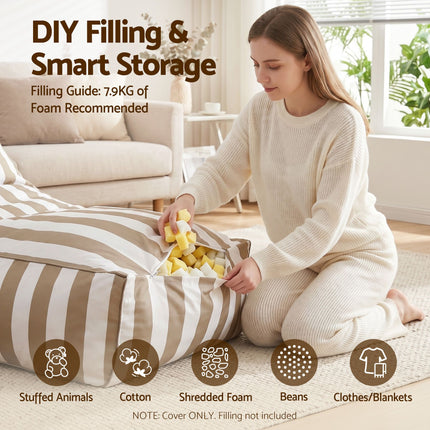 Artiss Outdoor Bean Bag Chair Cover (No Filler) Splash-Proof Beanbag Lounge Sofacover Stuffed Animal Storage Bean Bag Cover for Patio Poolside Relaxing, Taupe 5