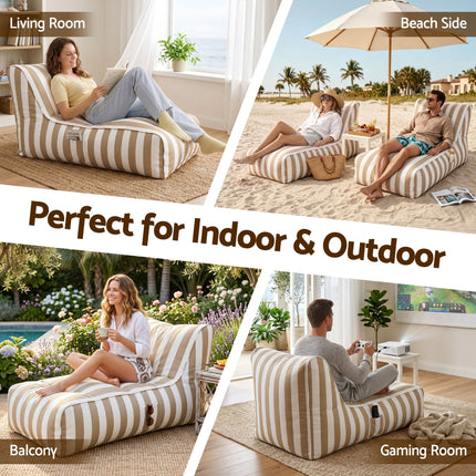 Artiss Outdoor Bean Bag Chair Cover (No Filler) Splash-Proof Beanbag Lounge Sofacover Stuffed Animal Storage Bean Bag Cover for Patio Poolside Relaxing, Taupe 7