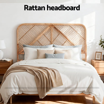Artiss Bed Headboard Queen Bedhead Rattan - FRED Pine 5