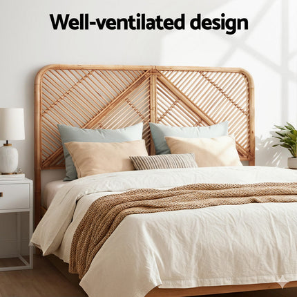 Artiss Bed Headboard Queen Bedhead Rattan - FRED Pine 6
