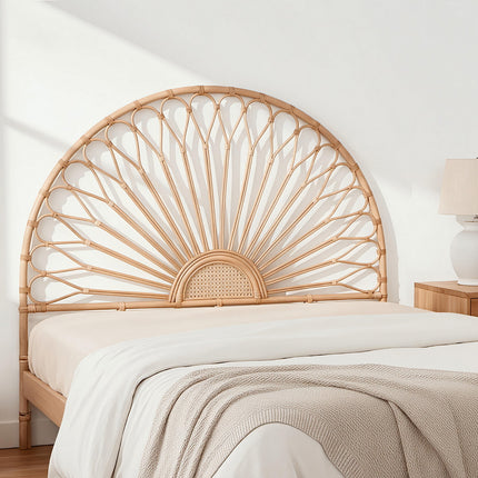 Artiss Bed Headboard Queen Bedhead Rattan - MARI Pine 7