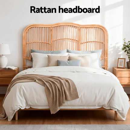 Artiss Bed Headboard Double Bedhead Rattan - NERO Pine 4