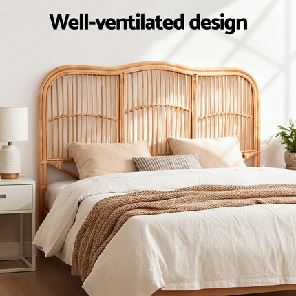 Artiss Bed Headboard Queen Bedhead Rattan - NERO Pine 5