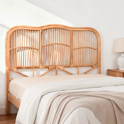 Artiss Bed Headboard Queen Bedhead Rattan - NERO Pine 7