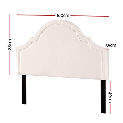 Artiss Bed Frame Bed Head Headboard Queen Velvet IRIS Beige 2