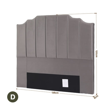 Artiss Bed Head Headboard Double Velvet 138CM - Grey 2