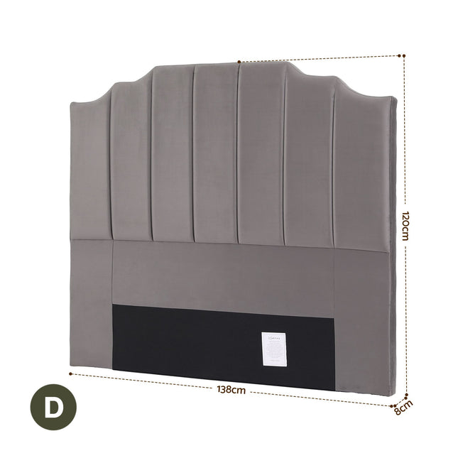 Artiss Bed Head Headboard Double Velvet 138CM - Grey 2