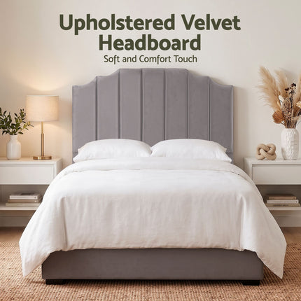 Artiss Bed Head Headboard Double Velvet 138CM - Grey 4
