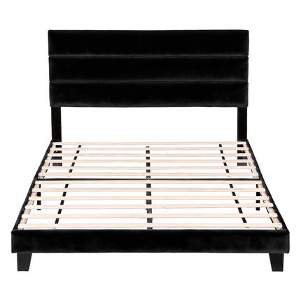 Artiss Double Bed Frame Upholstered Platform Base with Geometric Headboard Black Velvet 3