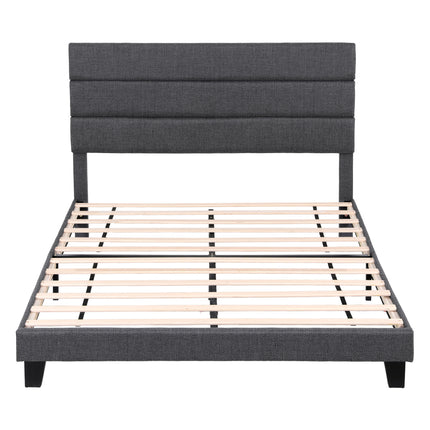 Artiss Double Bed Frame Upholstered Platform Base with Geometric Headboard Charcoal Grey Linen Wood Slats for Modern Bedroom Furniture Home Decor 3